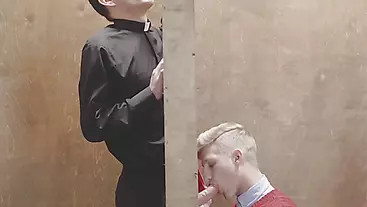 Priest lets twink touch his hard cock during confession