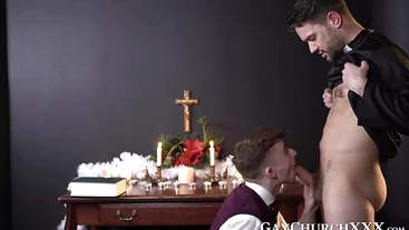 Inked twink seduces kinky priest into bareback ass pounding