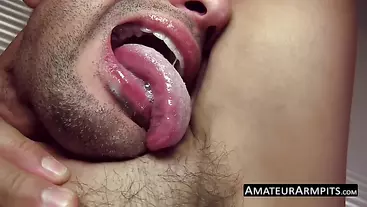 Hot amateur licks his armpits before taking a good stroke