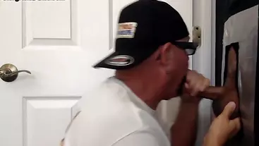 Gray gloryhole DILF gets fucked from behind after sucking