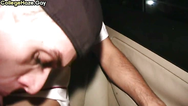 Str8 hazed stud sucks cock in car for fraternity test