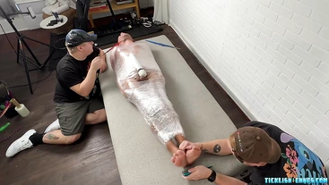 Matt and Ryder Stimulate Tickles On Mummified Pup Saki