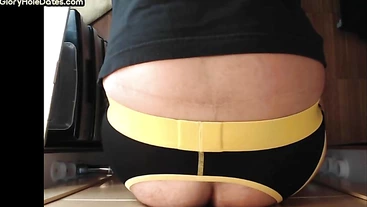 Jockstrap DILF bottom fucked from gloryhole sucked cock