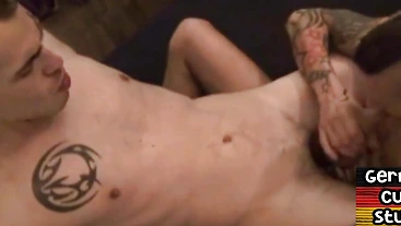 German amateur inked gay fucks his BFs asshole at home