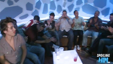 Party gays suck cowboy strippers in public group oral