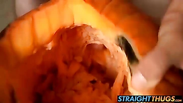 Billy and Chain carves holes on pumpkin and fucks