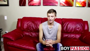 Twink pulls on his big fat dong right after the interview