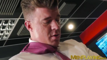 Businessman receives a wet blowjob before fucking his man