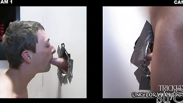 Real straight cum from gloryhole blowjob done by gay dude