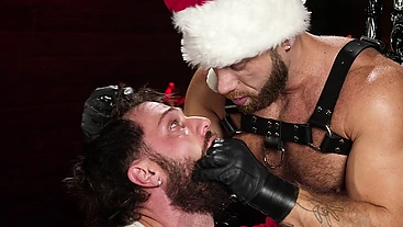 Santa Brogan pulls out his hard cock and fucks Heath Halos face