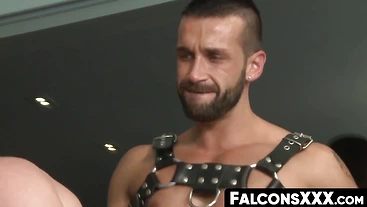 FalconsXXX.com - Muscular and tattooed hunks engage in a raw anal threesome encounter