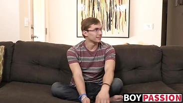 Twink has nice interview before stroking his big dick