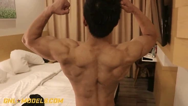 Big Muscle Athletic Asian is worshipped and kept horny!