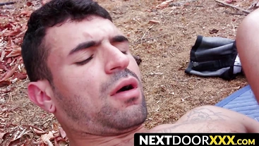 NextDoorXXX.com - Handsome voyeur barebacked outdoors by big cocked hunk in a hot session