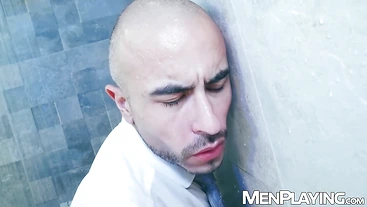 Suited Alan Vicenzo is soaked and anal pounded by John Brachalli