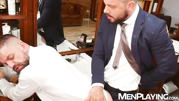 Barber Dan Tyser wrecks Sir Peter ass with his massive raw cock