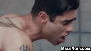 MaleNoir.com - DeAngelo shoots cum into Lucas's rear during hot shoot