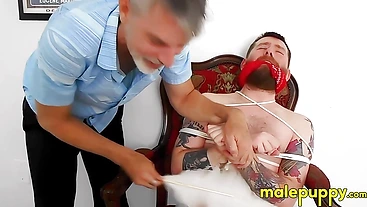 Bound Kaleb Dewulf is TICKLE TORMENTED by daddy Richard Lennox