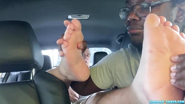 TicklishChubs: BBC Aaron eagerly worships chubby Matts feet in the car