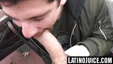 Pierced boy sucks cock POV then takes outdoor bareback