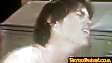 RetroDudes.com - Bottom gay stud enjoys spitroast bareback in hardcore threesome