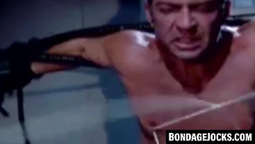 Submissive man choked in a rough dominating threesome
