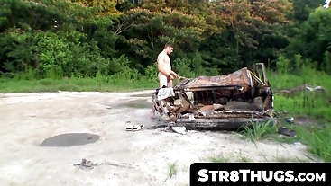 Str8Thugs.com - Muscular jock Elijah Knight's solo wank off his fat cock and cum session