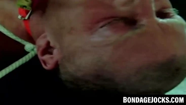 Bondage gay fingered and jerked off in intense BDSM play