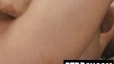 Amateur twink deepthroats before getting railed