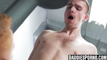Stepdaddy shuts him up by burying his thick cock raw