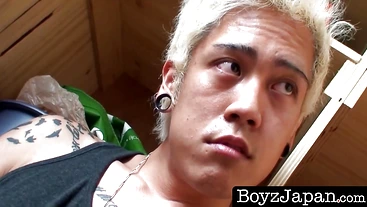 BoyzJapan.com - Blond Japanese twink toys with hole and strokes his dick vigorously