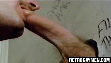 Classic gay hunk demonstrates toilet deepthroat mastery