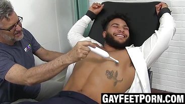 Latino hulk was tied and tickled into breathless giggles