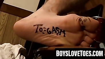 Inked studs Axel and Billy play with feet and hard dicks