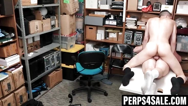 Hairy shoplifter mouthfucked then drilled by rough cop