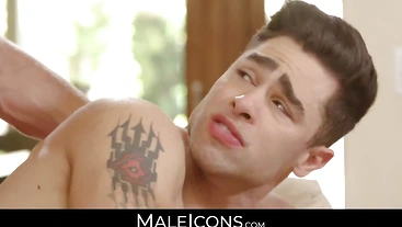 MaleIcons.com - Lucas Leon's handsome features and round ass dominated by a big, gay cock