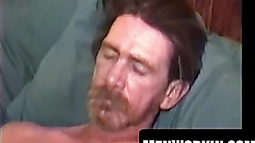 Watch this experienced guy strip naked and stroke his thick hard cock in a hot interview