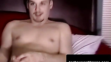 Skinny amateur jerks big hairy cock and cums eagerly solo