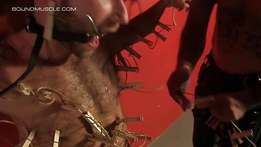 BoundMuscleJocks: Ricky Sinz Pins Drake Jaden With Pegs And Yanks Them Off Slow