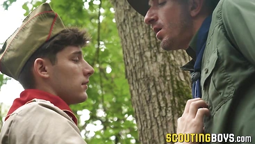 Scout James Blond gets caught by scoutmaster Jay Stryker and Dex Devall in a raw threeway