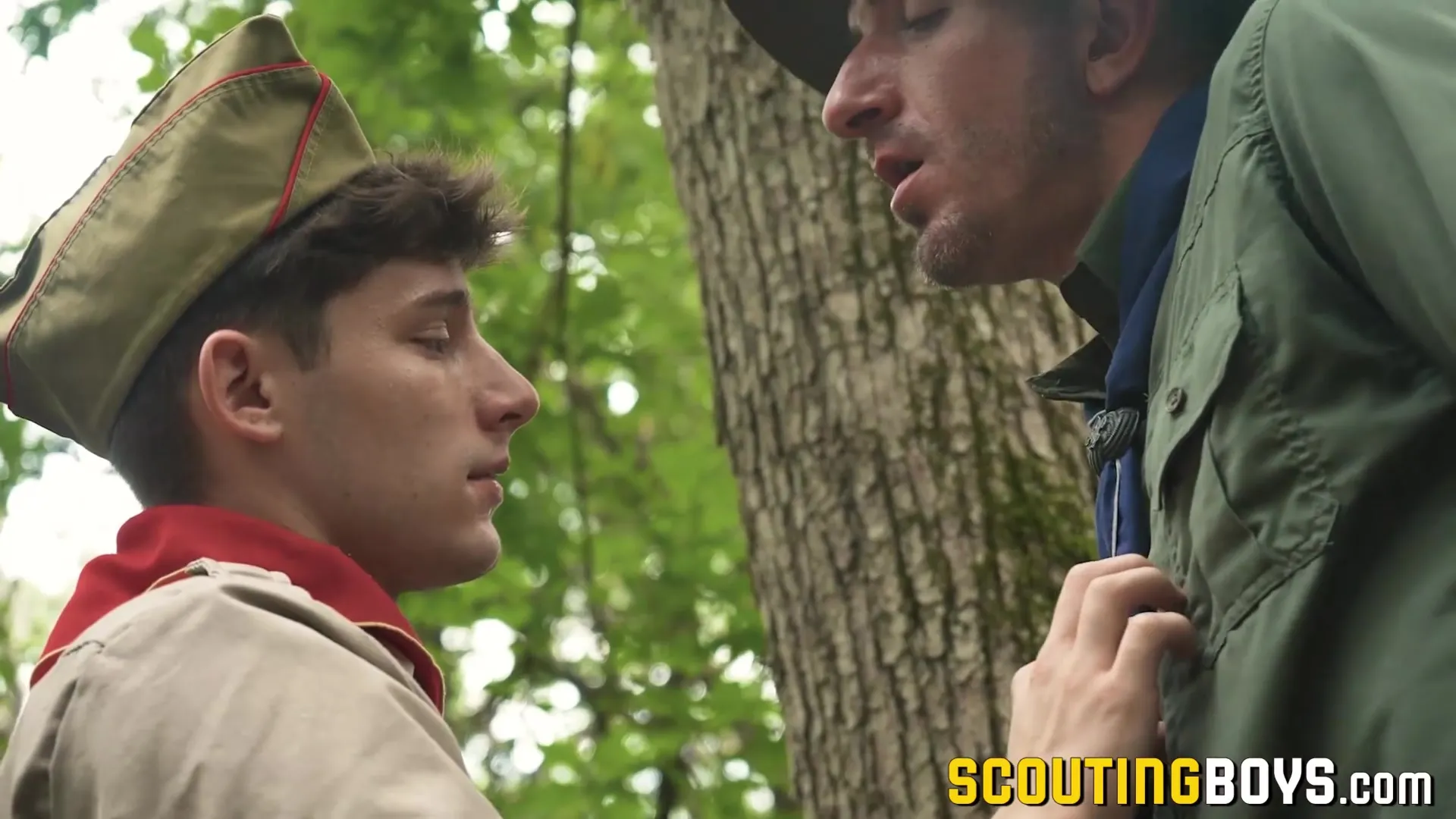 Scout James Blond gets caught by scoutmaster Jay Stryker and Dex Devall in a raw threeway