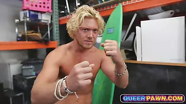 Blonde guy with long hair fucked by two guys in nasty threesome