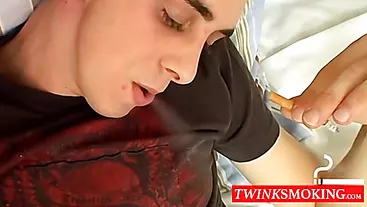 Hard smoking and jerking Hoyt masturbating when alone in bed