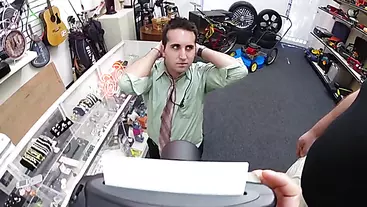 Hairy amateur thief catches stealing in the pawnshop and ends up getting hole fucked