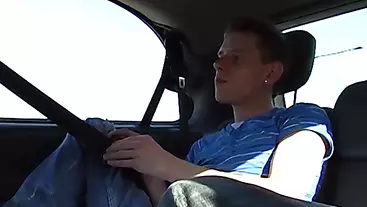 Sexy twink Josh Hancock surprise threesome at the back seat