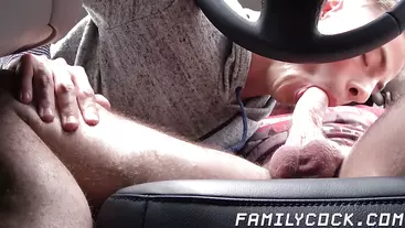 Stepson getting bareback hard by daddy inside the car