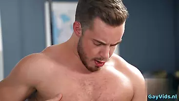 Muscle gay rimjob with eating cum