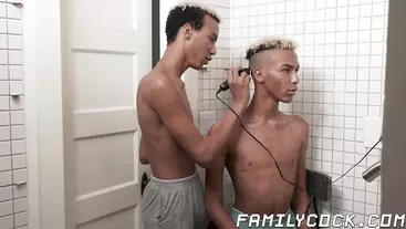 Black twink gets a haircut before jerk off session