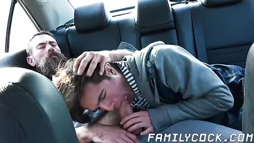 Daddy bare impales his stepson doggy style while in the car